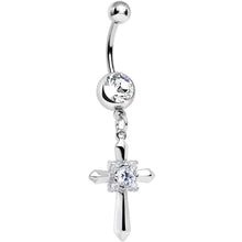 Load image into Gallery viewer, Clear Cubic Zirconia Sparkling Pious Cross Dangle Belly Ring
