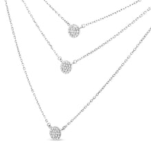 Load image into Gallery viewer, .925 Sterling Silver 1/2 Cttw Round Diamond Medallion Multi-Strand Tri Pendant 18" Necklace (H-I Color, I2-I3 Clarity)
