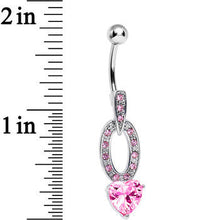 Load image into Gallery viewer, Pink Cubic Zirconia Sparkling Hollow Oval Heart Dangle Belly Ring
