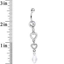 Load image into Gallery viewer, Clear Gem Crystal Love Multiplied Double Heart Dangle Belly Ring
