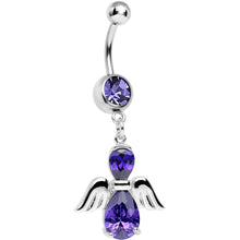Load image into Gallery viewer, Purple Cubic Zirconia Bowling with My Angel Dangle Belly Ring
