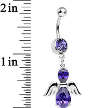 Load image into Gallery viewer, Purple Cubic Zirconia Bowling with My Angel Dangle Belly Ring
