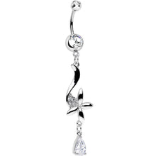 Load image into Gallery viewer, Clear Cubic Zirconia Floating on the Breeze Flower Dangle Belly Ring
