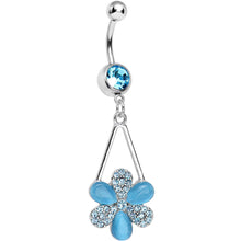 Load image into Gallery viewer, Aqua Gem Twinkling Crystal Pinwheel Flower Dangle Belly Ring
