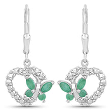 Load image into Gallery viewer, 0.44 Carat Genuine Emerald and Created White Sapphire .925 Sterling Silver Earrings
