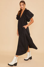 Load image into Gallery viewer, Sophisticated Elegant Black Puff Sleeve Midi Dress Luxury Dress for Women Timeless Women Dress

