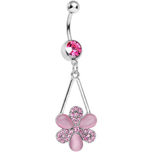 Load image into Gallery viewer, Pink Gem Twinkling Crystal Pinwheel Flower Dangle Belly Ring
