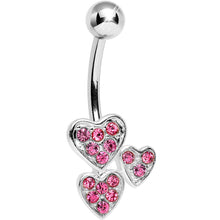 Load image into Gallery viewer, Pink Gem Trebled Heart Belly Ring
