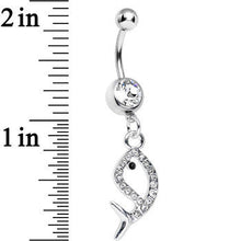 Load image into Gallery viewer, Clear Gem Companion of Neptune Fish Dangle Belly Ring
