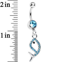 Load image into Gallery viewer, Aqua Gem Companion of Neptune Fish Dangle Belly Ring
