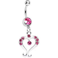 Load image into Gallery viewer, Pink Gem Fanciful Arched Heart Dangle Belly Ring
