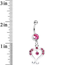 Load image into Gallery viewer, Pink Gem Fanciful Arched Heart Dangle Belly Ring
