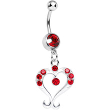 Load image into Gallery viewer, Red Gem Fanciful Arched Heart Dangle Belly Ring
