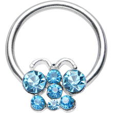 Load image into Gallery viewer, 14G 7/16 Aqua Gem Brilliant Butterfly BCR Captive Ring
