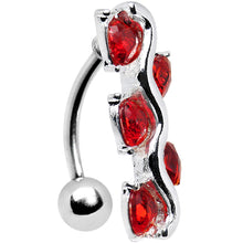 Load image into Gallery viewer, Red Gem Cluster of Hearts Top Mount Belly Ring
