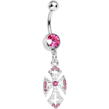 Load image into Gallery viewer, Pink Gem Ornate Heavenly Cross Dangle Belly Ring
