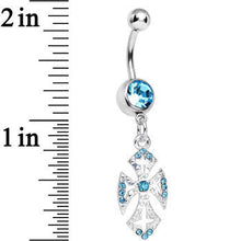 Load image into Gallery viewer, Aqua Gem Ornate Heavenly Cross Dangle Belly Ring
