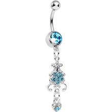 Load image into Gallery viewer, Aqua Gem Sparkling Fleur De Lock Dangle Belly Ring
