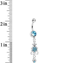 Load image into Gallery viewer, Aqua Gem Sparkling Fleur De Lock Dangle Belly Ring
