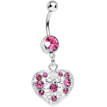 Load image into Gallery viewer, Pink Gem Lacy Heirloom Heart Dangle Belly Ring
