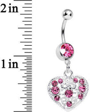 Load image into Gallery viewer, Pink Gem Lacy Heirloom Heart Dangle Belly Ring
