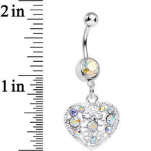 Load image into Gallery viewer, Aurora Gem Lacy Heirloom Heart Dangle Belly Ring
