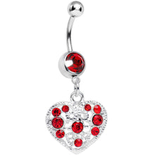 Load image into Gallery viewer, Red Gem Lacy Heirloom Heart Dangle Belly Ring
