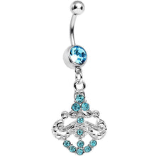 Load image into Gallery viewer, Aqua Gem Shimmering Divine Fan Dangle Belly Ring
