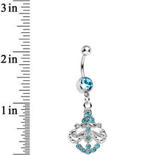 Load image into Gallery viewer, Aqua Gem Shimmering Divine Fan Dangle Belly Ring
