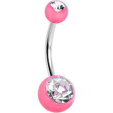 Load image into Gallery viewer, Clear Cubic Zirconia Pink Acrylic Color Blast Belly Ring
