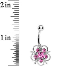Load image into Gallery viewer, Pink Cubic Zirconia Flamboyant Flower Belly Ring
