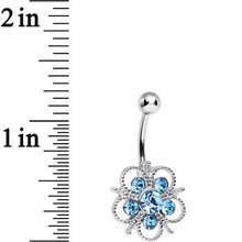 Load image into Gallery viewer, Aqua Cubic Zirconia Flamboyant Flower Belly Ring
