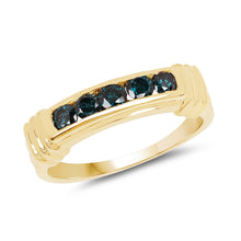 Load image into Gallery viewer, 14K Yellow Gold Plated 0.50 Carat Genuine Blue Diamond .925 Sterling Silver Ring
