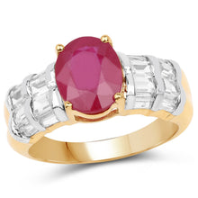 Load image into Gallery viewer, 14K Yellow Gold Plated 4.72 Carat Glass Filled Ruby and White Topaz .925 Sterling Silver Ring
