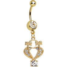 Load image into Gallery viewer, Clear Gem Gold Plated Bow Tied Basket Heart Dangle Belly Ring
