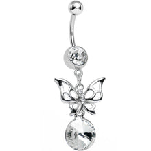 Load image into Gallery viewer, Clear Gem Round Droplet and Butterfly Dangle Belly Ring
