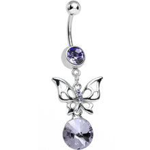 Load image into Gallery viewer, Purple Gem Round Droplet and Butterfly Dangle Belly Ring
