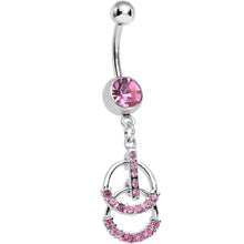 Load image into Gallery viewer, Pink Gem Double Ring of Bling Dangle Belly Ring
