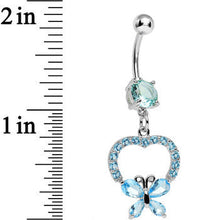 Load image into Gallery viewer, Aqua Gem Hollow Heart Beautiful Butterfly Dangle Belly Ring
