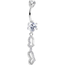 Load image into Gallery viewer, 925 Sterling Silver Clear CZ Double the Hearts Dangle Belly Ring
