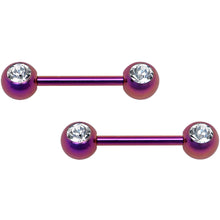 Load image into Gallery viewer, Front Gem Purple Anodized Titanium Nipple Barbell Set
