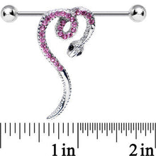 Load image into Gallery viewer, Pink Gem Heart Coiled Snake Industrial Barbell
