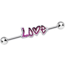 Load image into Gallery viewer, Pink Glitter Heart Full of Love Industrial Barbell
