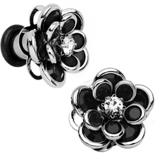 Load image into Gallery viewer, 2G Black Blooming Glam Gardenia Flower Steel Plug Pair
