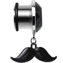 Load image into Gallery viewer, 1/2 Black Dangling Mustache Steel Plug
