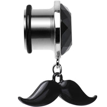 Load image into Gallery viewer, 9/16 Black Dangling Mustache Steel Plug

