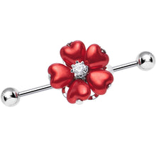 Load image into Gallery viewer, Red Faux Pearl Blossoming Flower of Hearts Industrial Barbell
