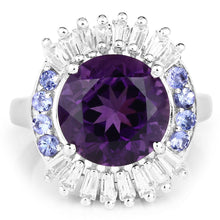 Load image into Gallery viewer, 5.24 Carat Genuine Amethyst, Tanzanite &amp; White Topaz .925 Sterling Silver Ring
