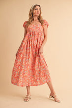 Load image into Gallery viewer, Cutout Back Floral Square Neck Puff Sleeve Midi Summer Dress For Women – Elegant &amp; Feminine with Modern Details, Perfect for Special Occasions
