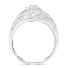 Load image into Gallery viewer, .925 Sterling Silver 1-1/8 Cttw Round &amp; Baguette Diamond 'Flower &amp; Fern' Cluster Cocktail Fashion Ring (I-J Color, I2-I3 Clarity) - Size 6
